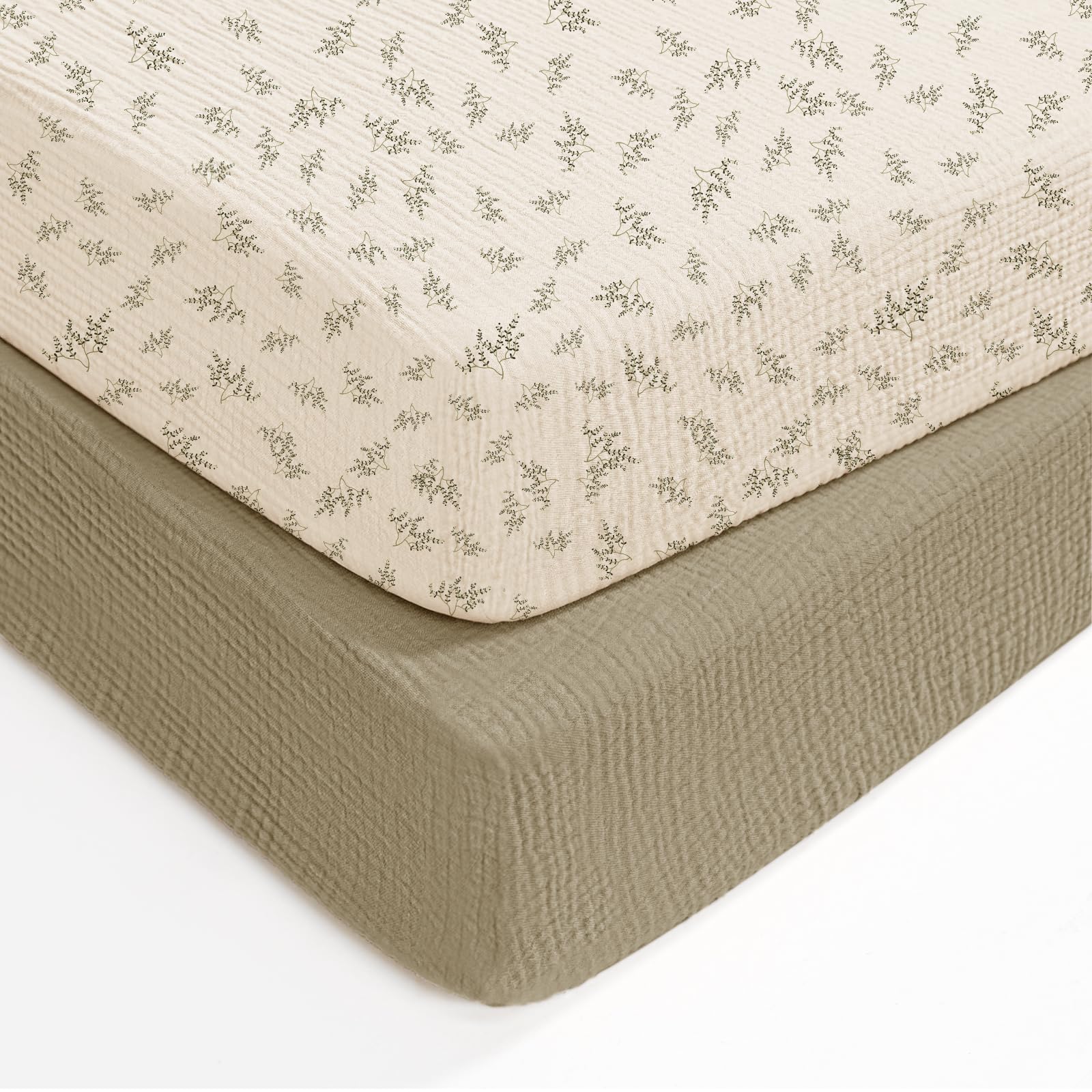 lulumoon Lot de 2 Draps-housses en mousseline de coton, pour lit bébé, draps-housses neutres pour bébés, garçons et filles