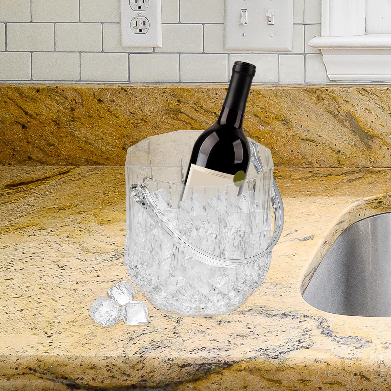 - Secchiello per Il Ghiaccio Trasparente con Piccole pinze per cubetti di Ghiaccio, Piccolo refrigeratore per Vino con Manico, per servire Bevande, per Feste a casa