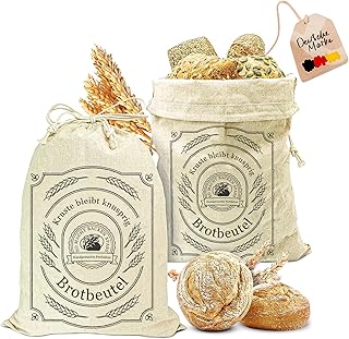 AH® Leinen Brotbeutel stoff 2er Set 30x40cm – Brötchenbeutel, Brottasche mit Kordelzug – Wiederverwendbar & Ungebleicht – Zur Brotaufbewahrung & Frischhalten
