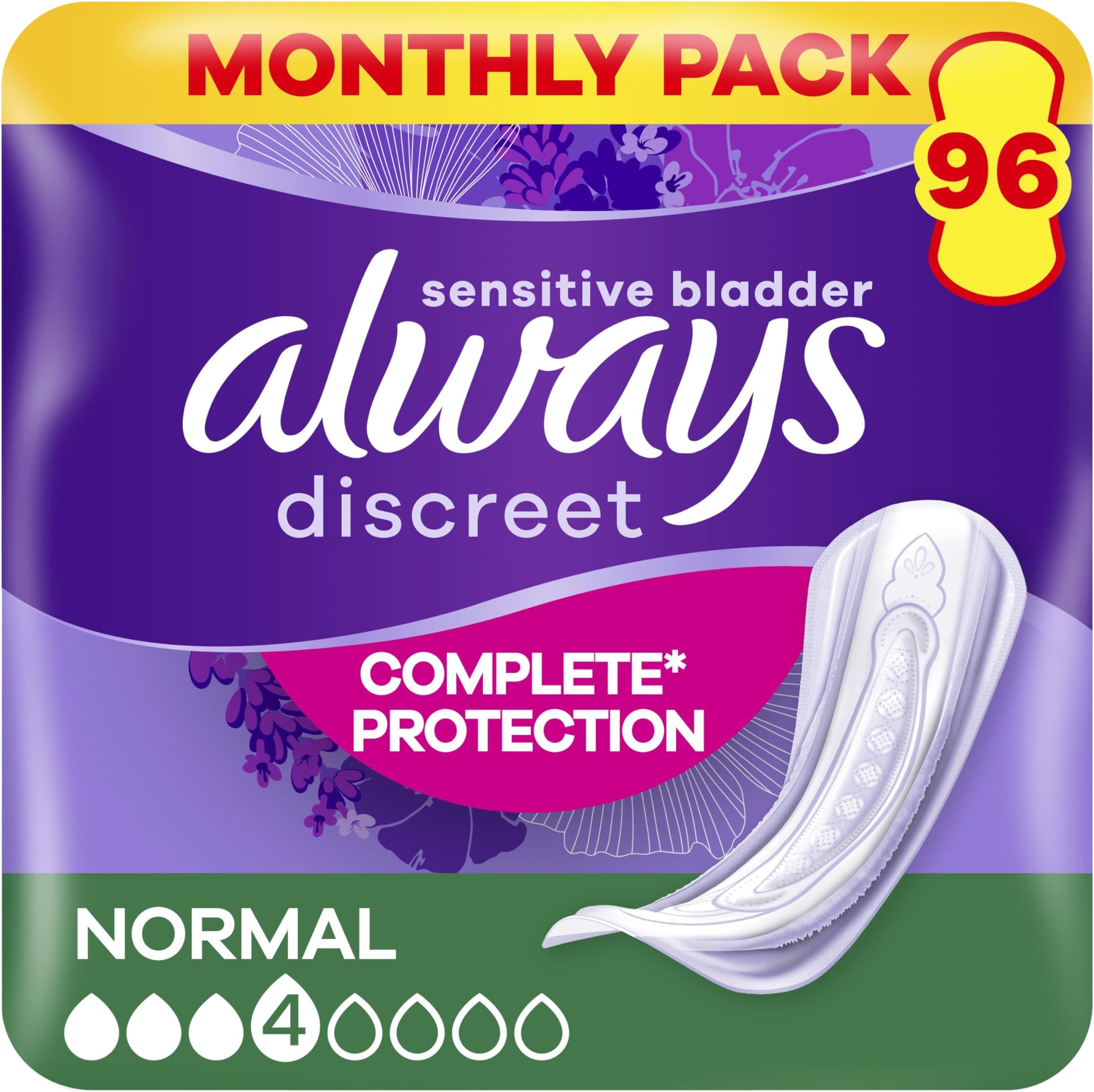 Always Discreet Bandage For Urinary Loss Women Normal 96 Bandages Full* Protection. Incredible Discretion - Monthly Box