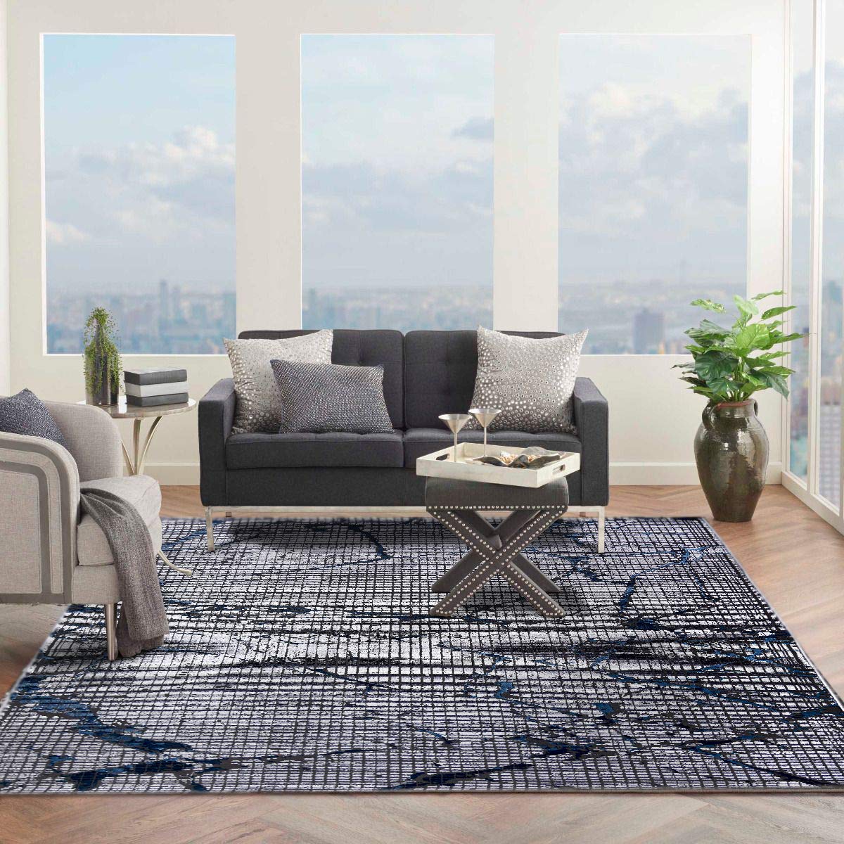 Al Salem Picasso Collection Carpet Modern Contemporary Area Rug 250 Cm X 350 Cm Grey Blue