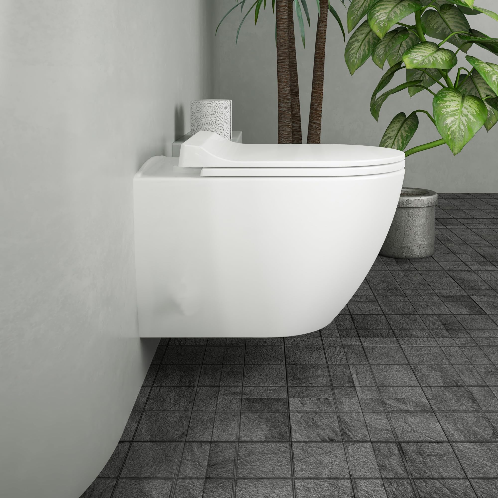 VIBA Sua Hänge Dusch WC SPÜLRANDLOS Taharet Bidet Taharat | Weiss | Intimdusche inkl. Slim Soft-Close Deckel