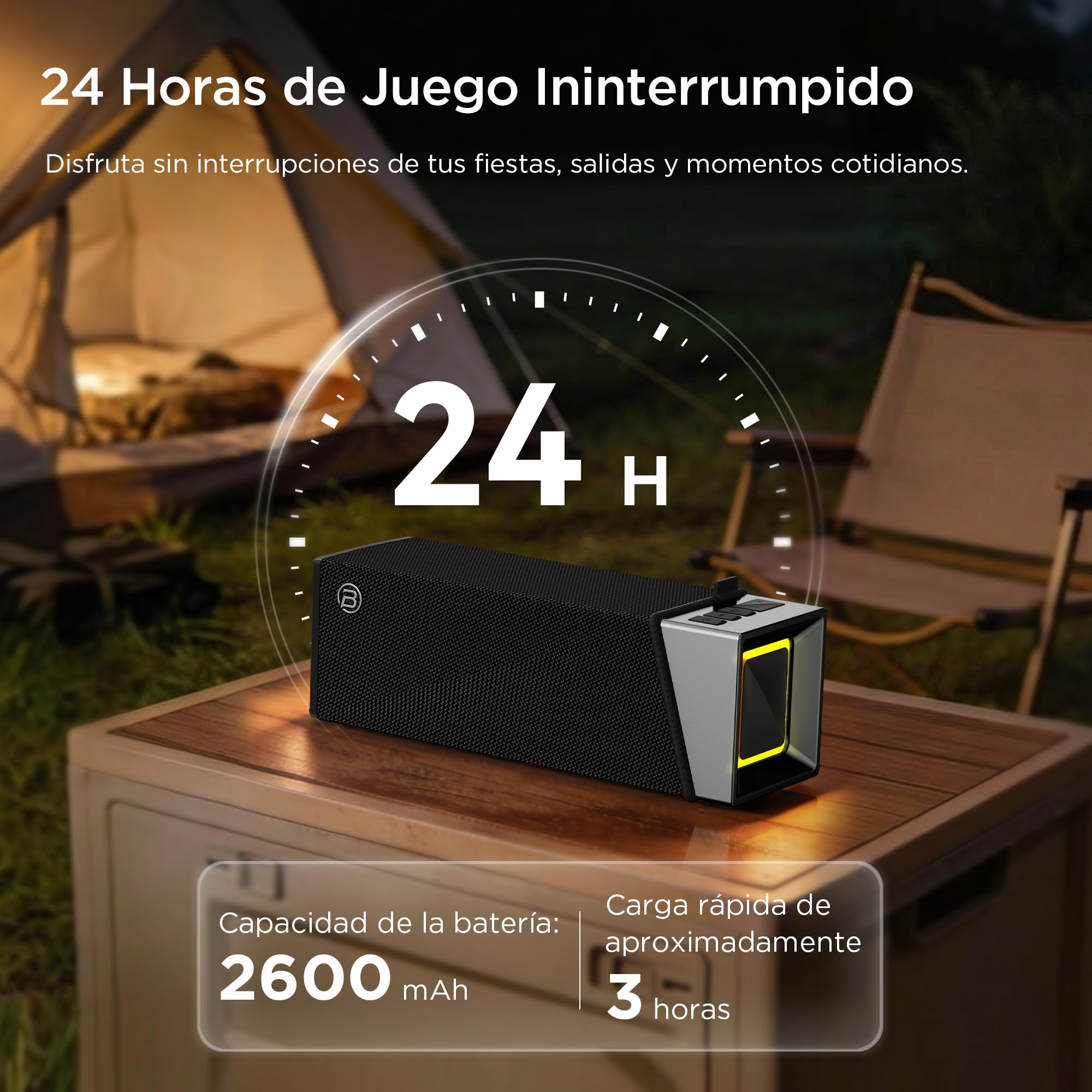 BUGANI Altavoz Bluetooth, caja de música Bluetooth con 5.4, batería de 24 horas, controladores de graves, IPX5 resistente al agua, función manos libres para teléfono, cajas para casa, exterior, jardín