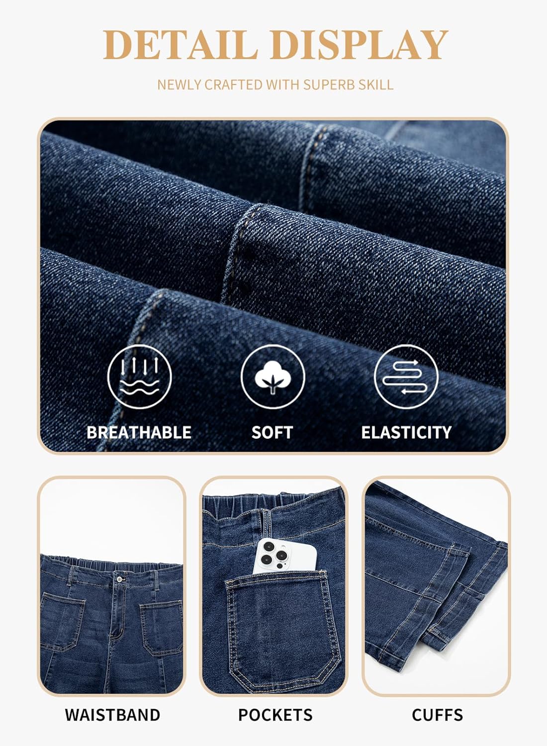 Eytino Women's Plus Size Wide Leg Jeans Elastic Waist Front Seam Stretchy Denim Pants with Pockets(1X-5X) - Image 5