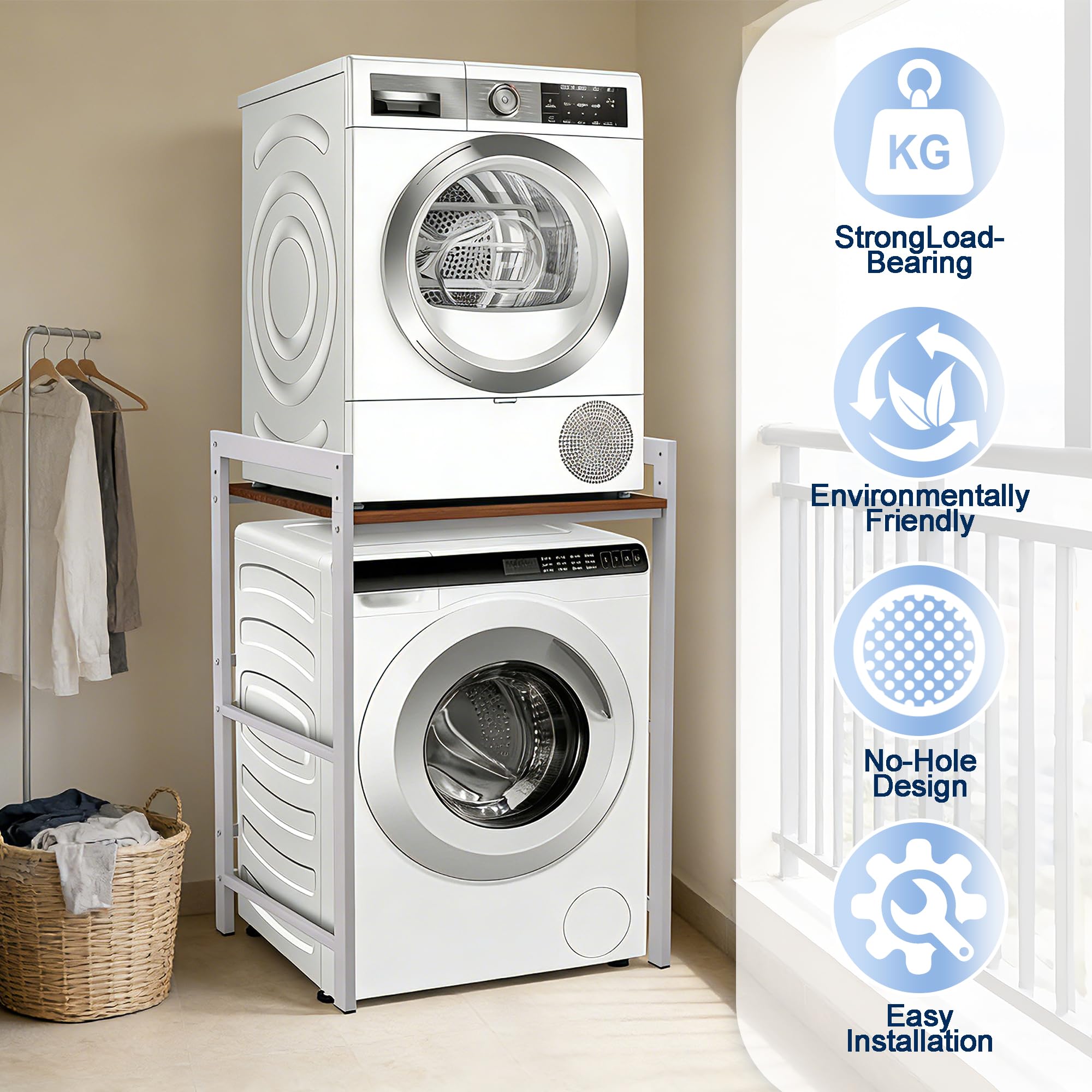 Waschmaschinenregal 3 Höhenverstellbar Waschmaschine Trockner Schrank Toilette, Regal über Waschmaschinen, 350 kg Waschmaschinenschrank für Badezimmer Waschküche 69x65x105cm (Weiß 1)