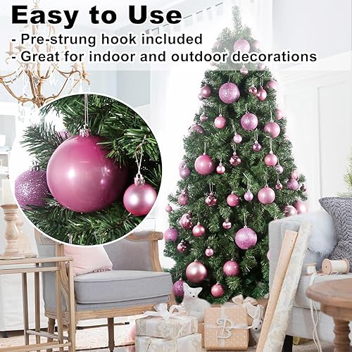 Vista 279 de 18 esferas medianas decorativas navideñas para árbol de Navidad, inastillables, para colgar, color púrpura, 2.5 pulgadas, paquete de 18