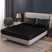 Vista 1 de Homiest Sábanas Bajeras de Satén Negro Tamaño Full con Bolsillo Profundo, Lujo y Ultra Suave, Ropa de Cama Individual, Vendidas por Separado