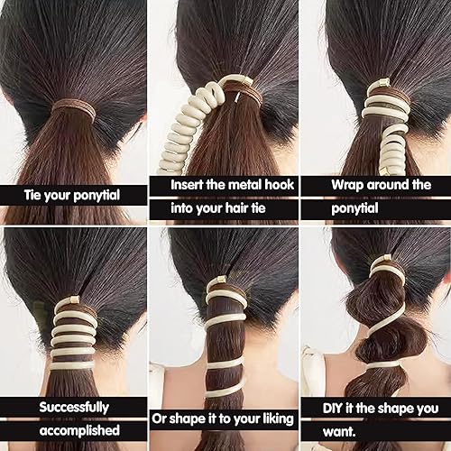 Miniatura 6 de Banda de pelo en espiral trenzada, elegante cable de teléfono, bobinas para el cabello, sin arrugas, soportes para cola de caballo para mujeres y