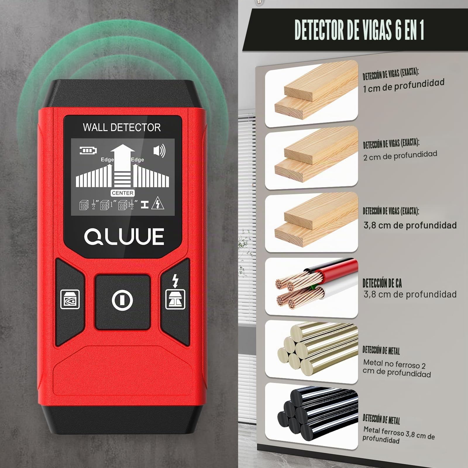 Detector de cables Dispositivo de localización 5 en 1 Detector de vigas multifuncional con pantalla LCD y alarma acústica para encontrar cables eléctricos, vigas de madera, tubos metálicos, etc