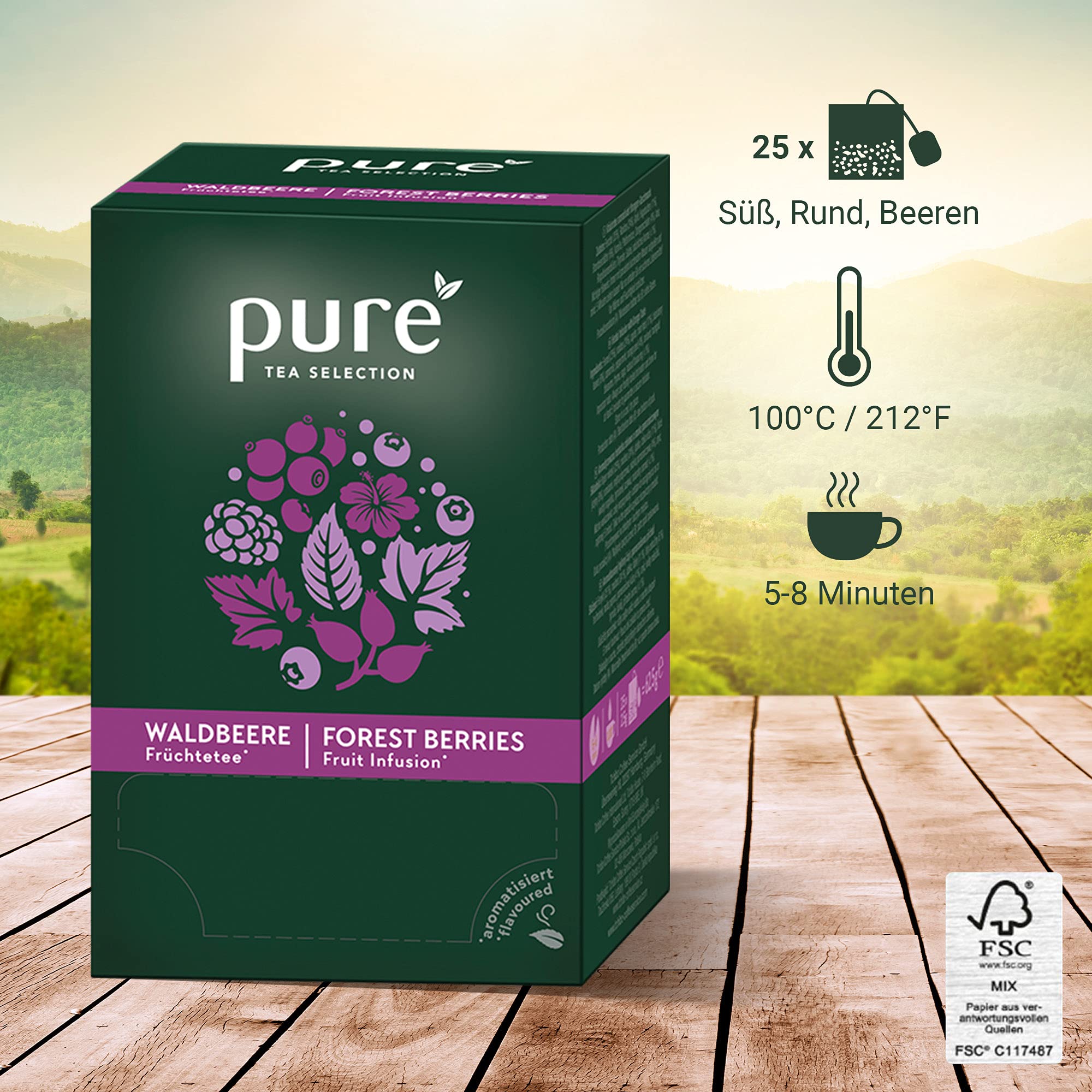Pure Tea Selection Herbata leśna | 25 torebek herbaty z skrobi kukurydzianej i kompostowanych przemysłowo | 25 x 3,5 g
