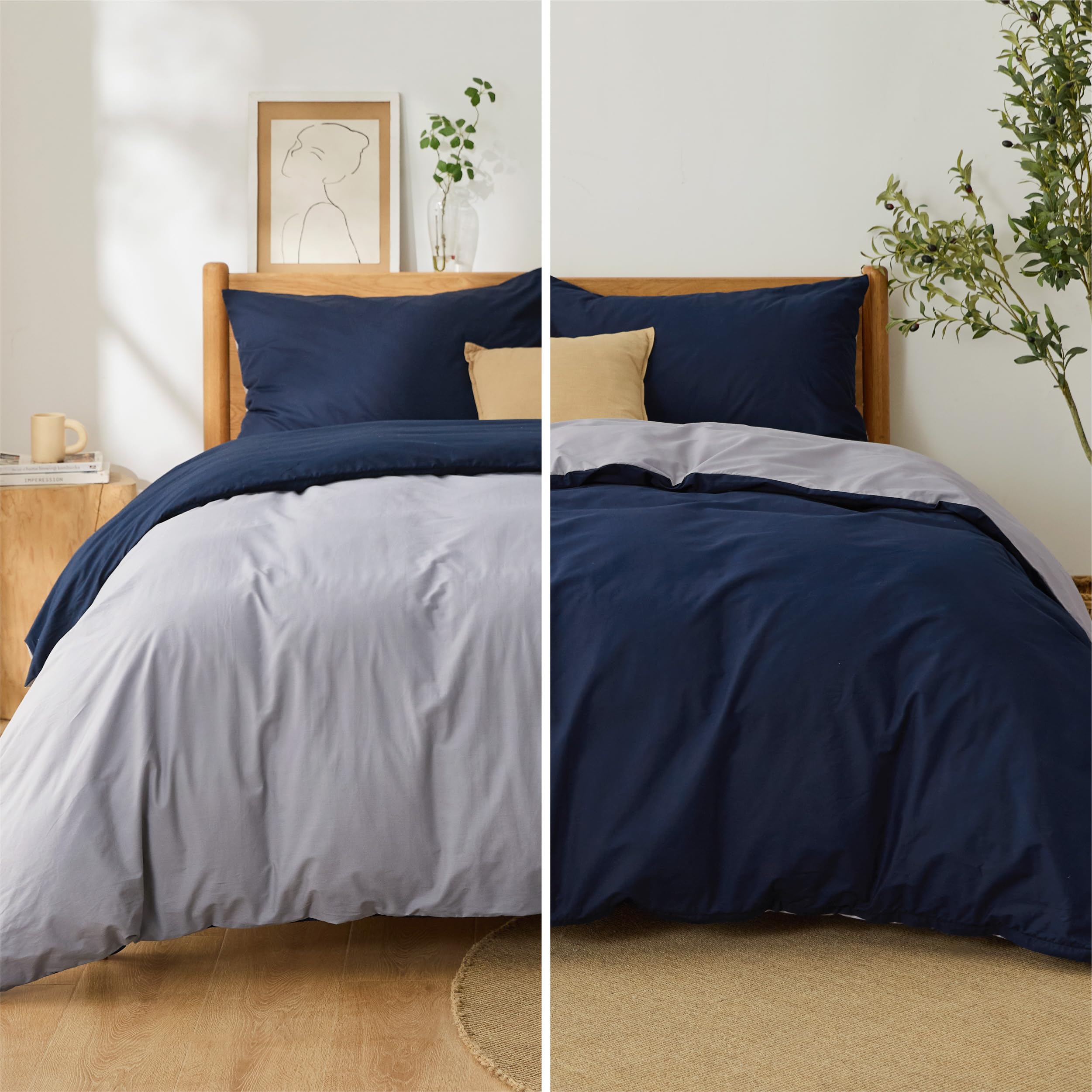 BEDSURE Pościel pojedyncza niebiesko-szara – 1 poszwa na kołdrę 135 x 200 cm + 1 poszewka na poduszkę 50 x 75 cm, Oeko-TEX Bedding niebiesko-szara, z zamkiem błyskawicznym