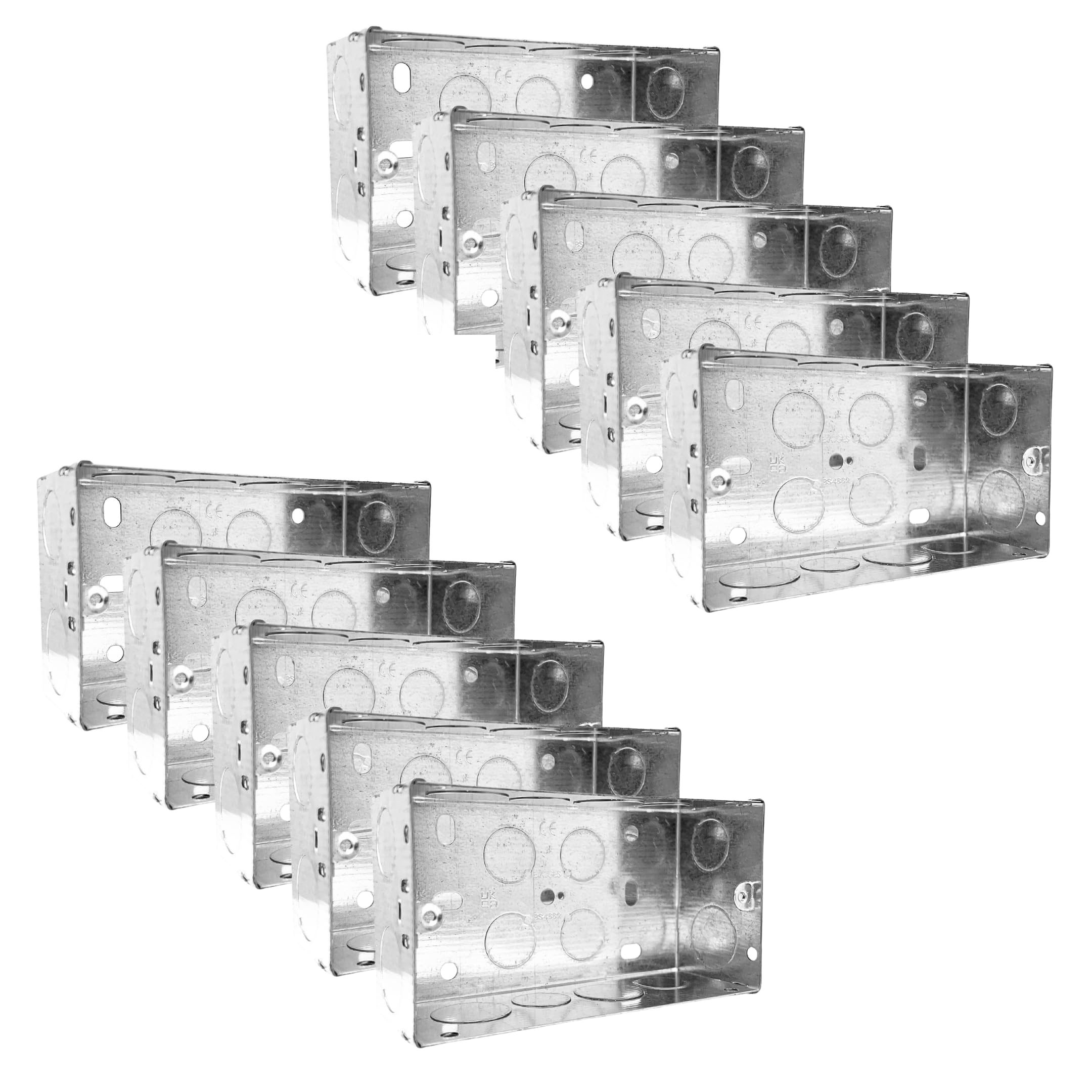 Evoges Double Metal Back Box, 47mm, 2 Gang, 1.0mm Thickness for Electrical Sockets Switches, BS4662 Standard (10) — image 1