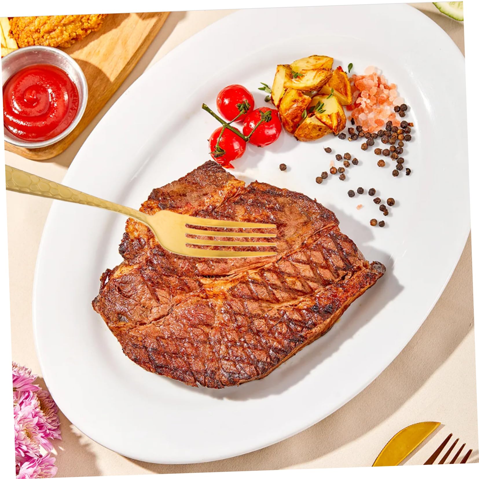 Juego de Cubiertos para Filete 4 Piezas Acero Inoxidable Dorado
