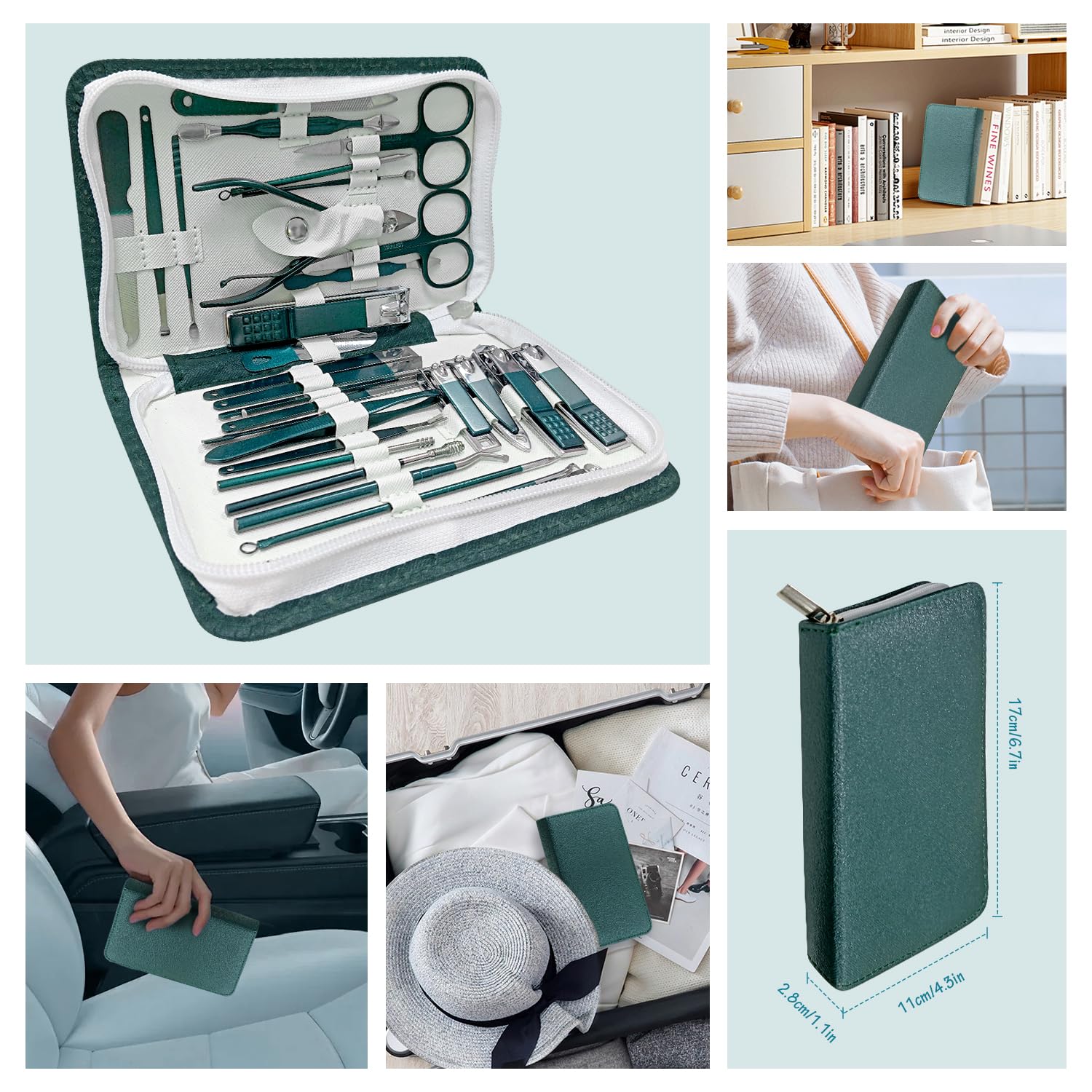 Juego de manicura profesional para cortaúñas y pedicura, 30 piezas de acero inoxidable para el cuidado de las uñas, kit de aseo con lujosa funda de cuero de viaje para hombres y mujeres