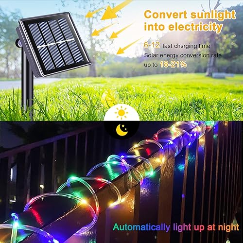 Miniatura 3 de JMEXSUSS Cuerda de luces solares para exteriores, 39.4 pies, 120 luces LED solares para exteriores, impermeable, tubo de PVC, luces solares de hadas