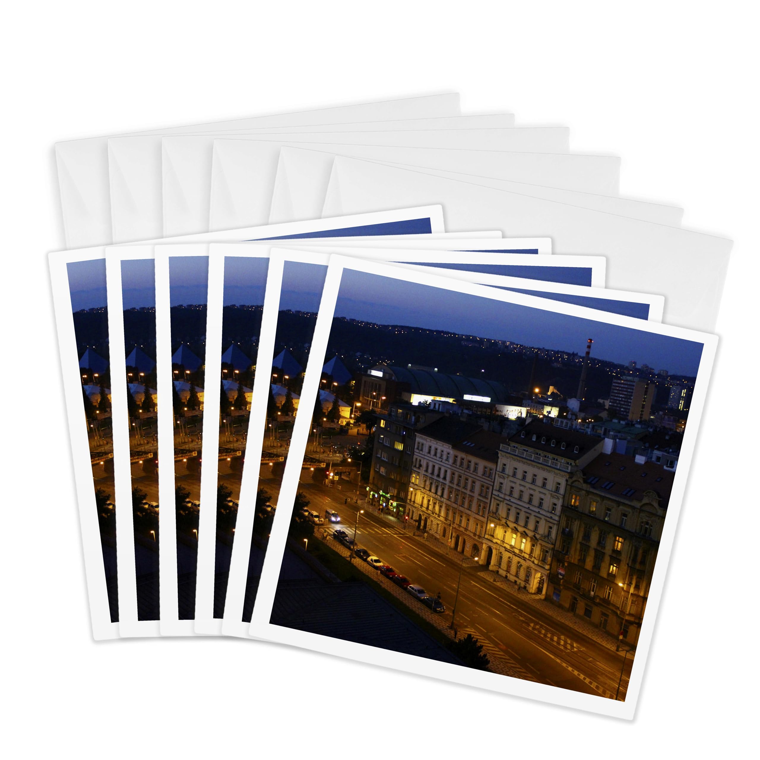 3dRose gc_38342_1 6 x 6-Inch "Hotel Room View of Nights in Fashion Capital Prague" Greeting Card (Pack of 6)