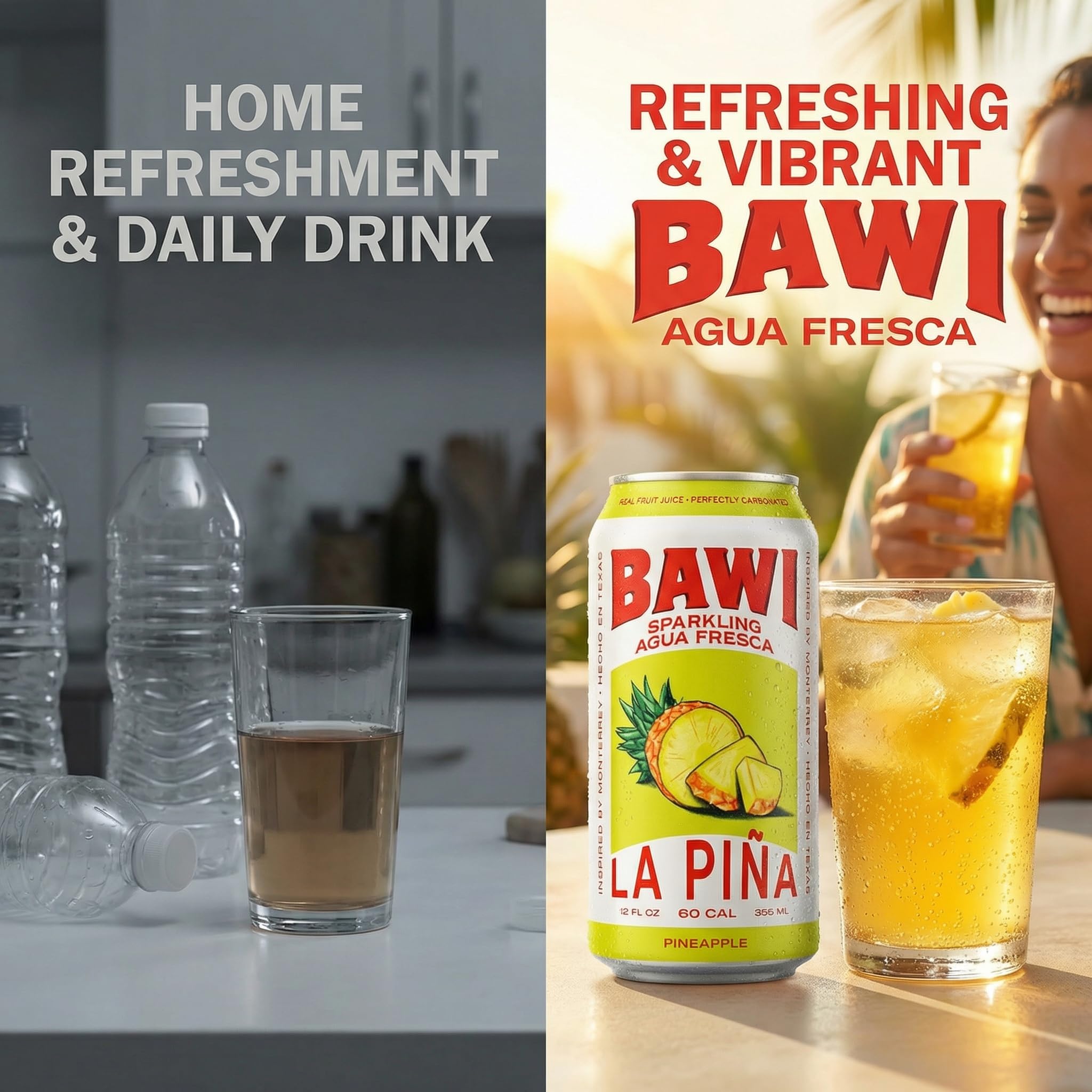Bawi Agua Fresca Sparkling Pineapple Water – 12 Fl oz – 12 Pack Cans – Mexican Drinks Agua Fresca – Guayaba Inspired Flavor – Alternative to Mineragua Sparkling Water and Tepache Mexican Soda with Food Bag Clips