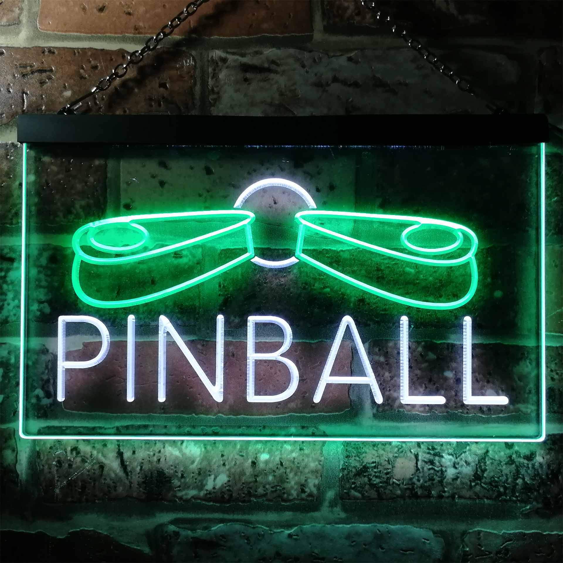 Pinball Machine Game Room Illuminated Dual Color LED Enseigne Lumineuse Neon Sign Blanc et vert 600 x 400mm st6s64-i0797-wg