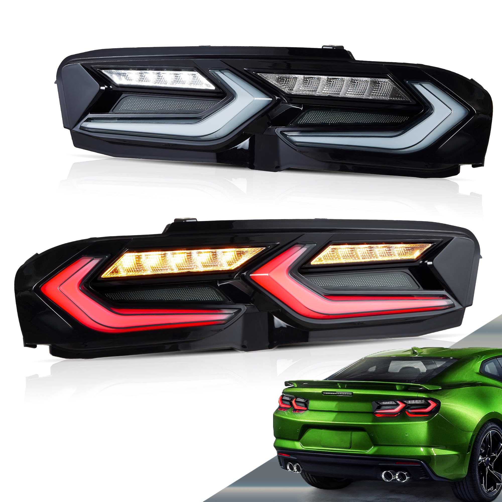 VLAND LED Rear Lamps Compatible with Chevrolet Camaro 6th Gen Facelift 2019-2023 1SS 2SS 2LT 1LT 2LS ZL1 w/Amber Switchback Turn Signal Smoke Sold as