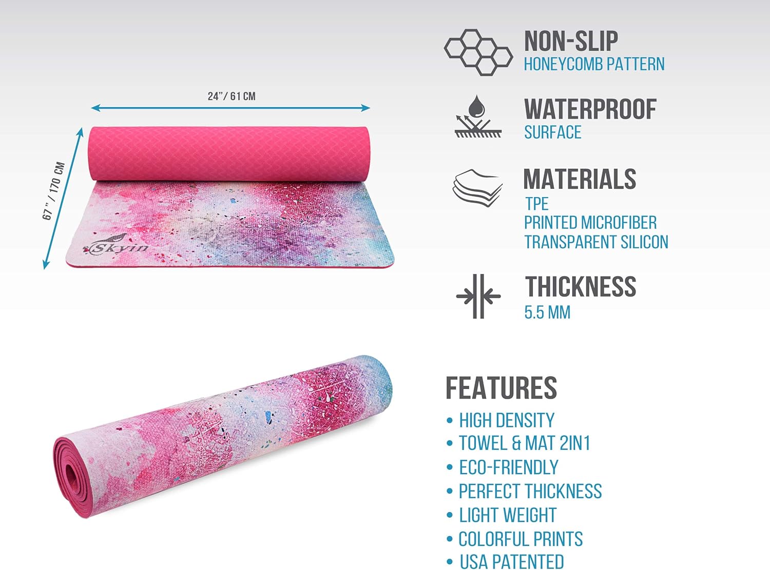 Yoga mat,Best No-Slip Hot Yoga Mat,SGS Approved No-Toxic,TPE yoga mat,Ideas for Exercise,Yoga and Pilates