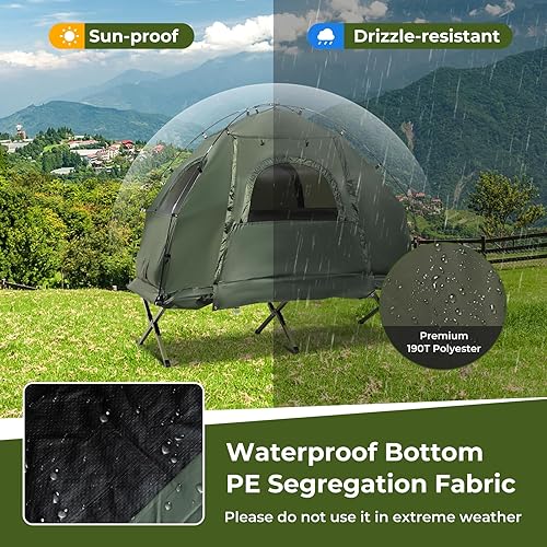 Miniatura 9 de GYMAX Tienda de campaña con cuna, plegable de 5 en 1 con colchón y almohadas, sacos de dormir, parasol, tienda de campaña elevada para camping con