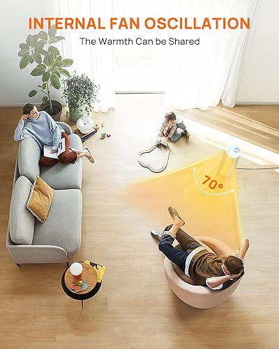 Miniatura 4 de Upstreman Calentador de espacio para uso en interiores, calefacción de cerámica PTC rápida de 1500 W, calentamiento instantáneo 3s, oscilación de