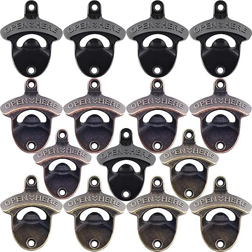 15 paquetes de abridor de botellas montado en la pared, abrebotellas de montaje retro, inoxidable, abrebotellas de metal vintage duradero para bar,
