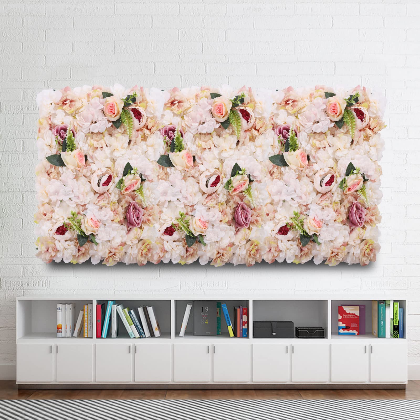 6 Stück Blume Wandpaneele Rosa,Künstliche Rose Hintergrund,Blume Wand Hintergrun,Realistische Blätter,für die Wanddekoration in Hochzeitslocations, Fotografiegebäuden, Bekleidungsgeschäften,40 cm x 60