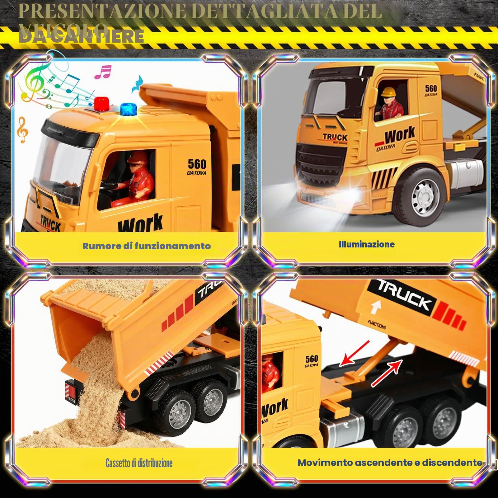 Escavatore Radiocomandato e Camion Ribaltabile Telecomandato, 2 RC Veicoli da Costruzione con Segnali Stradali, Barriere, Pietre Simulate, Luci e Rumori, Regalo di Compleanno per Bambini 6 Anni