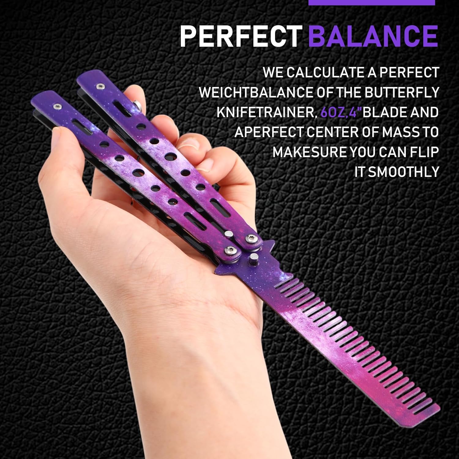 6 Pieces Butterfly Knife Comb Stainless Steel Folding Practice Training Combs Hair Styling Tools for Sport Outdoor Use (Black, Silver, Colorful, Red, Blue, Pink)