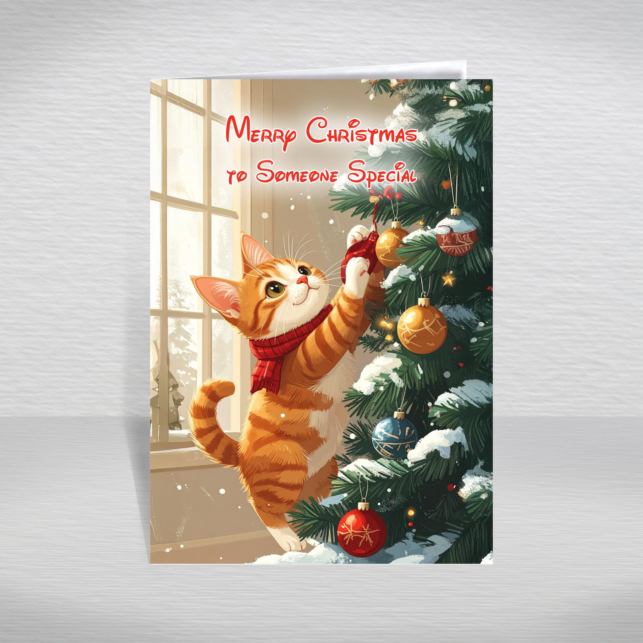Cat Christmas Card for Someone Special – Funny Kitten Playing with Christmas Tree Baubles, A5 Cute Cartoon Cat Greeting Card with a Special Verse Inside: to Someone Special Christmas Card — image 1
