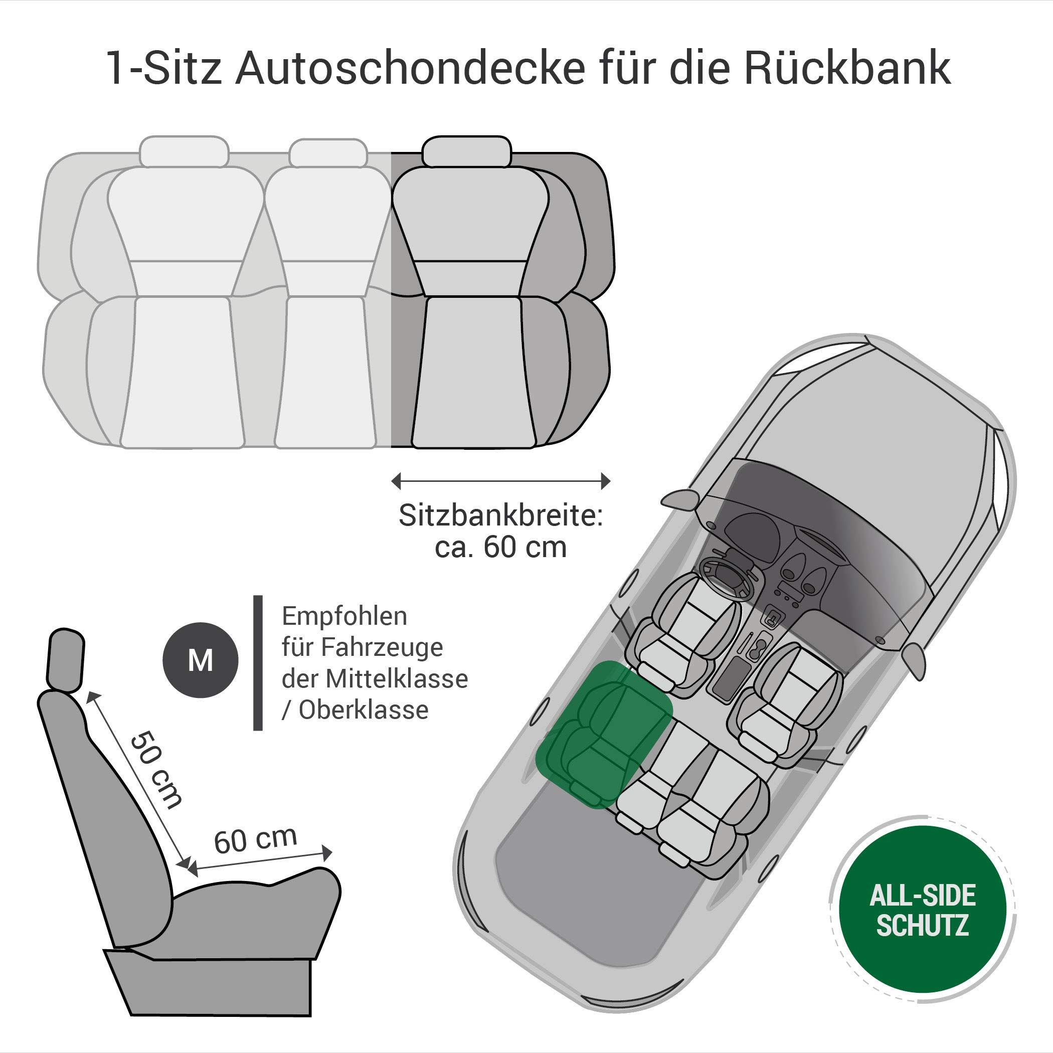 Doctor Bark Hunde 1-Sitz-Autoschondecke für die Rücksitzbank, All-Side Schutz mit Reißverschluss für alle PKWs und SUVs, M in Schwarz