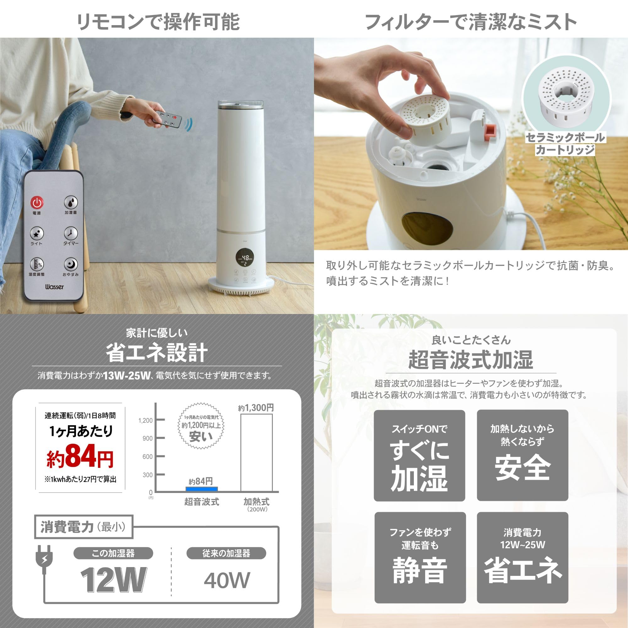 Amazon.co.jp: 【自動加湿運転 自動OFF機能】超音波加湿器