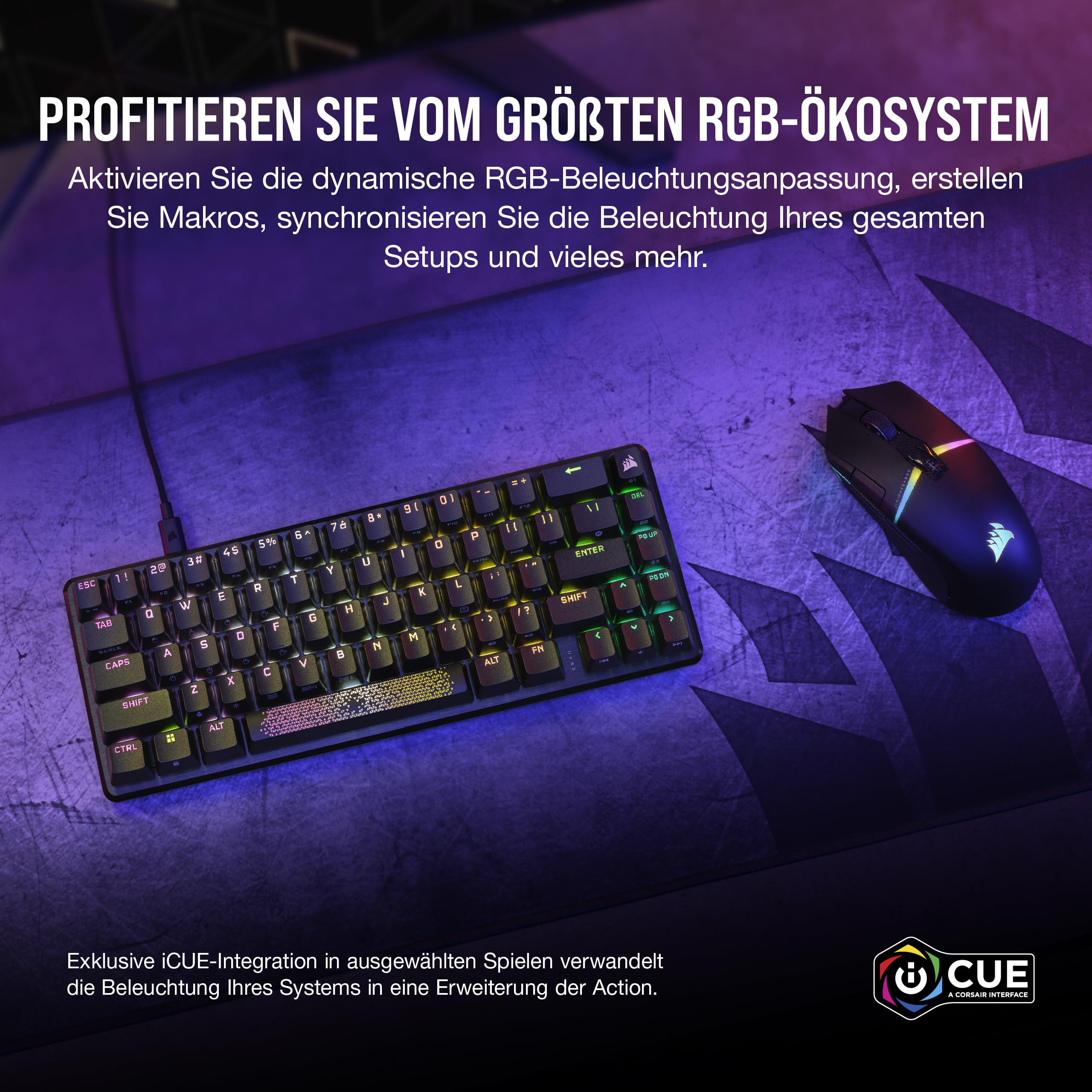 Corsair K65 PRO Mini RGB 65% Optisch Mechanische Gaming Tastatur - Schwarz | QWERTZ DE, OPX Schalter, PBT Double-Shot Keycaps, iCUE Kompatibel, PC, PS5, PS4, Xbox