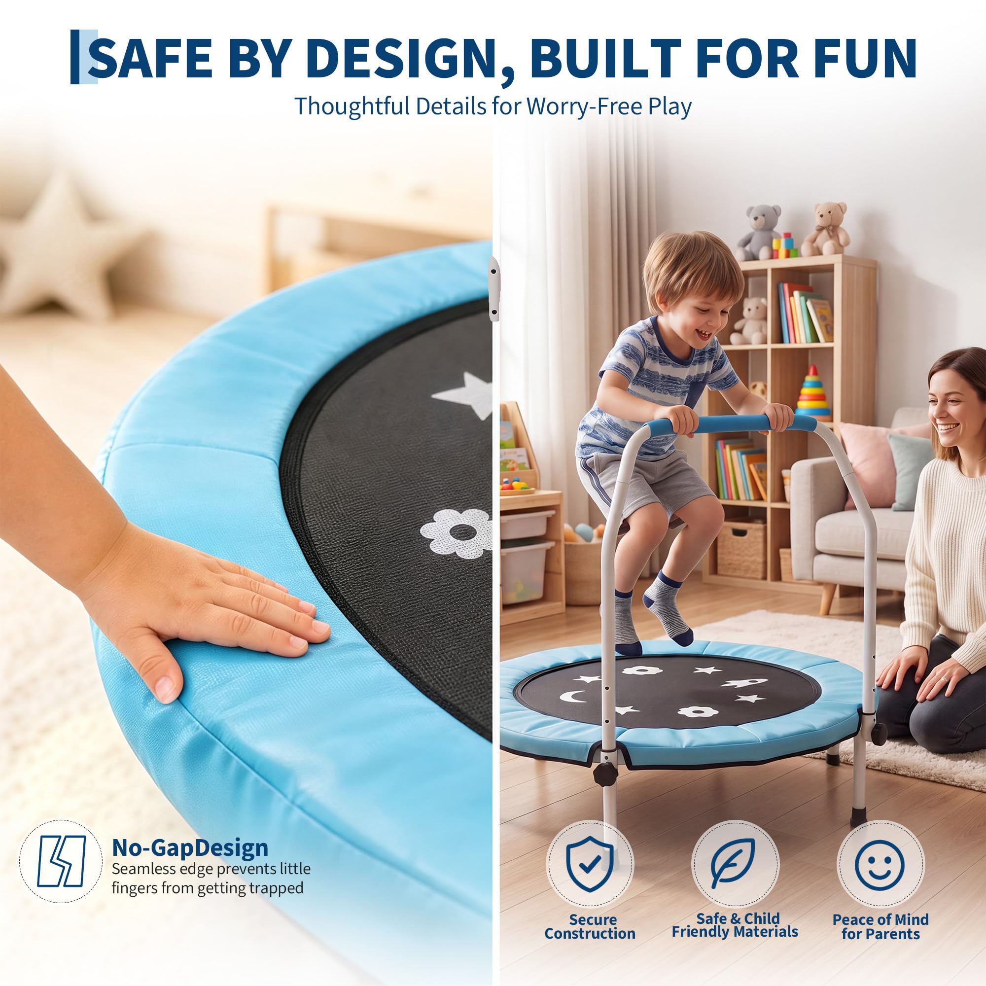 Garvee 91 cm Trampoline for Toddlers and Kids Handle Trampoline, Blue, 36 inches - Image 3