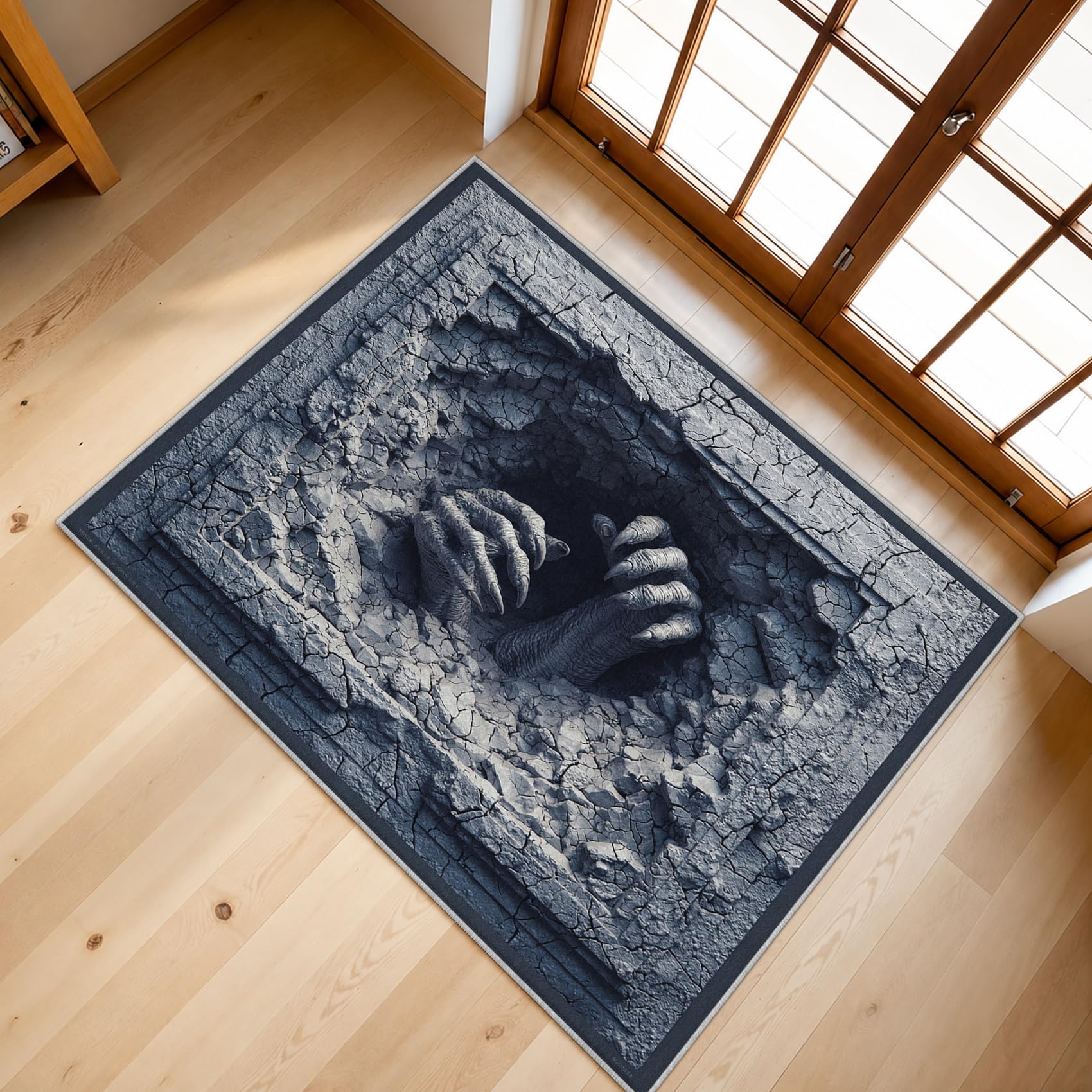 Tapis Salon Illusion d'optique 3D 150x210 Grand Tapis Gothique Gris