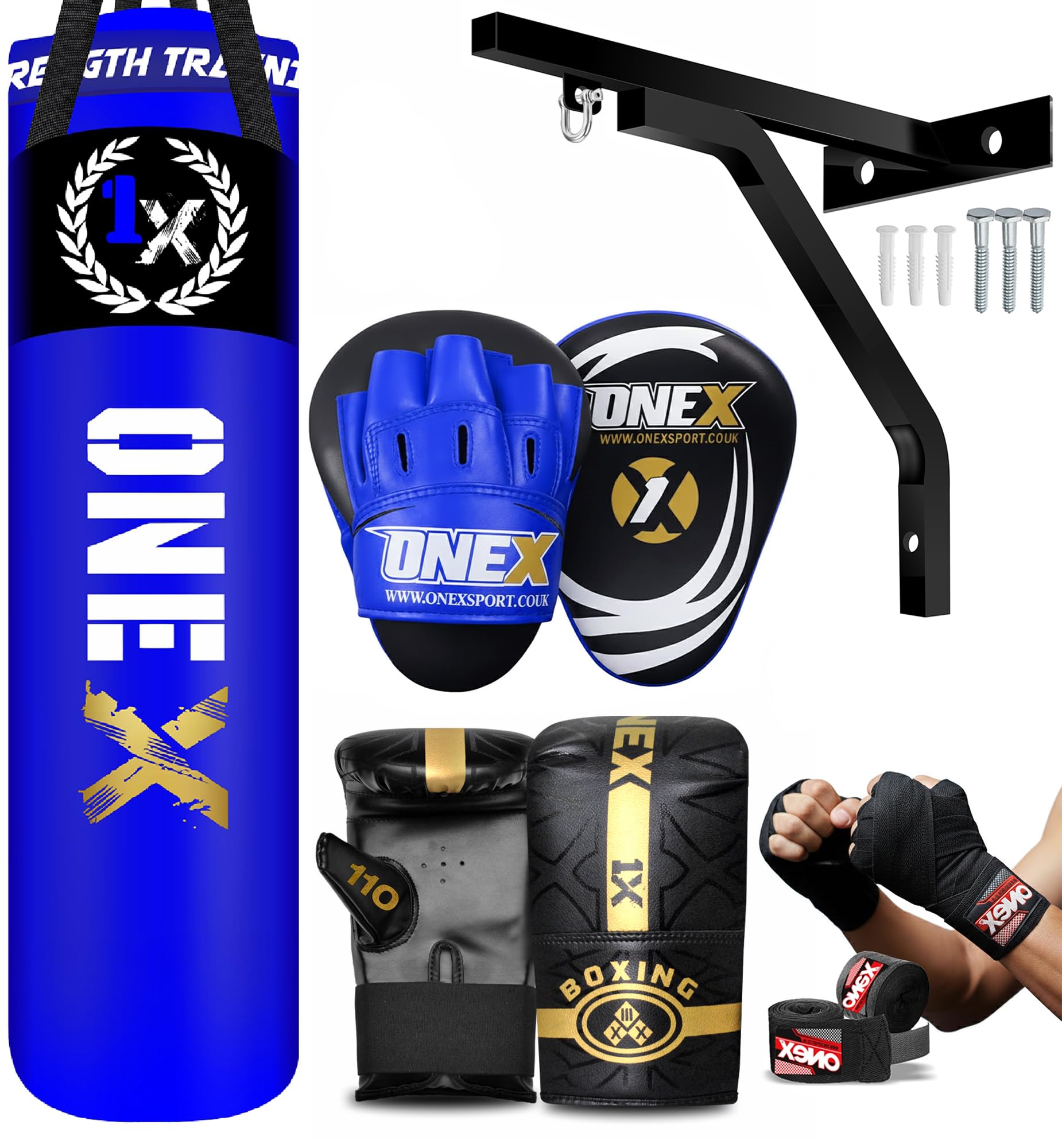 Boxing bag heavy duty 3ft – 4ft – 5ft punch bag with bag Mitts MMA Muay Thai Kickboxing punching bag best boxing equipment for Indoor or Outdoor boxing Training set (Blue, 4ft)