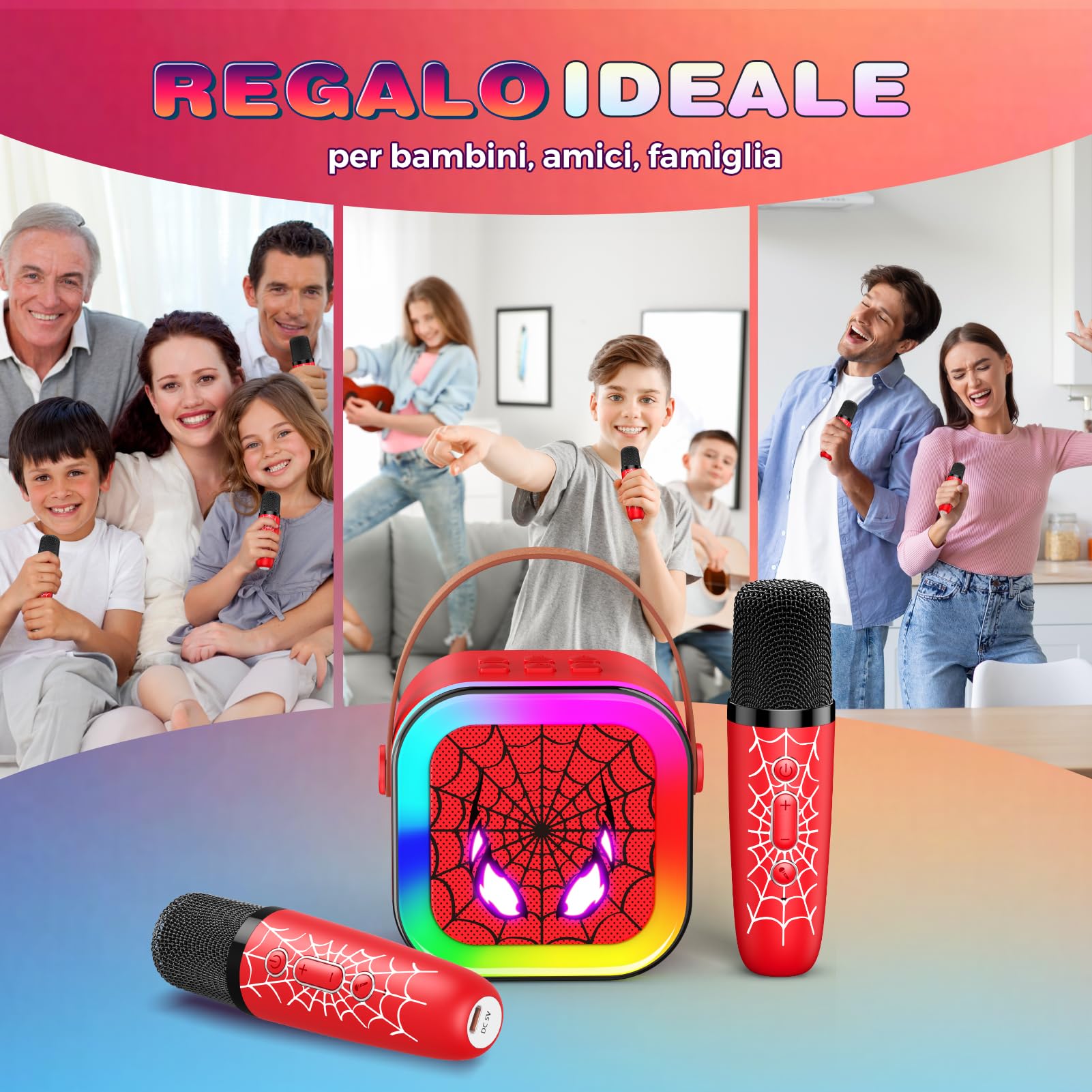 Braxel Set Microfono Karaoke per Bambini con 2 Microfoni Bluetooth Luci e Suoni Giocattolo Musicale 3+ Anni