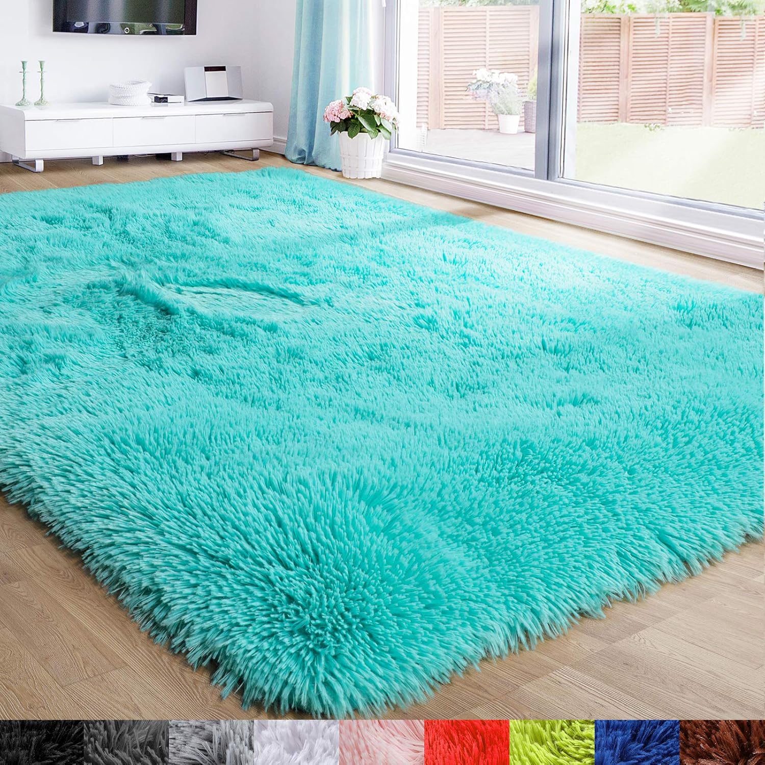 Teal Area Rug for Bedroom,4'X6',Fluffy Shag Rug for Living Room,Furry