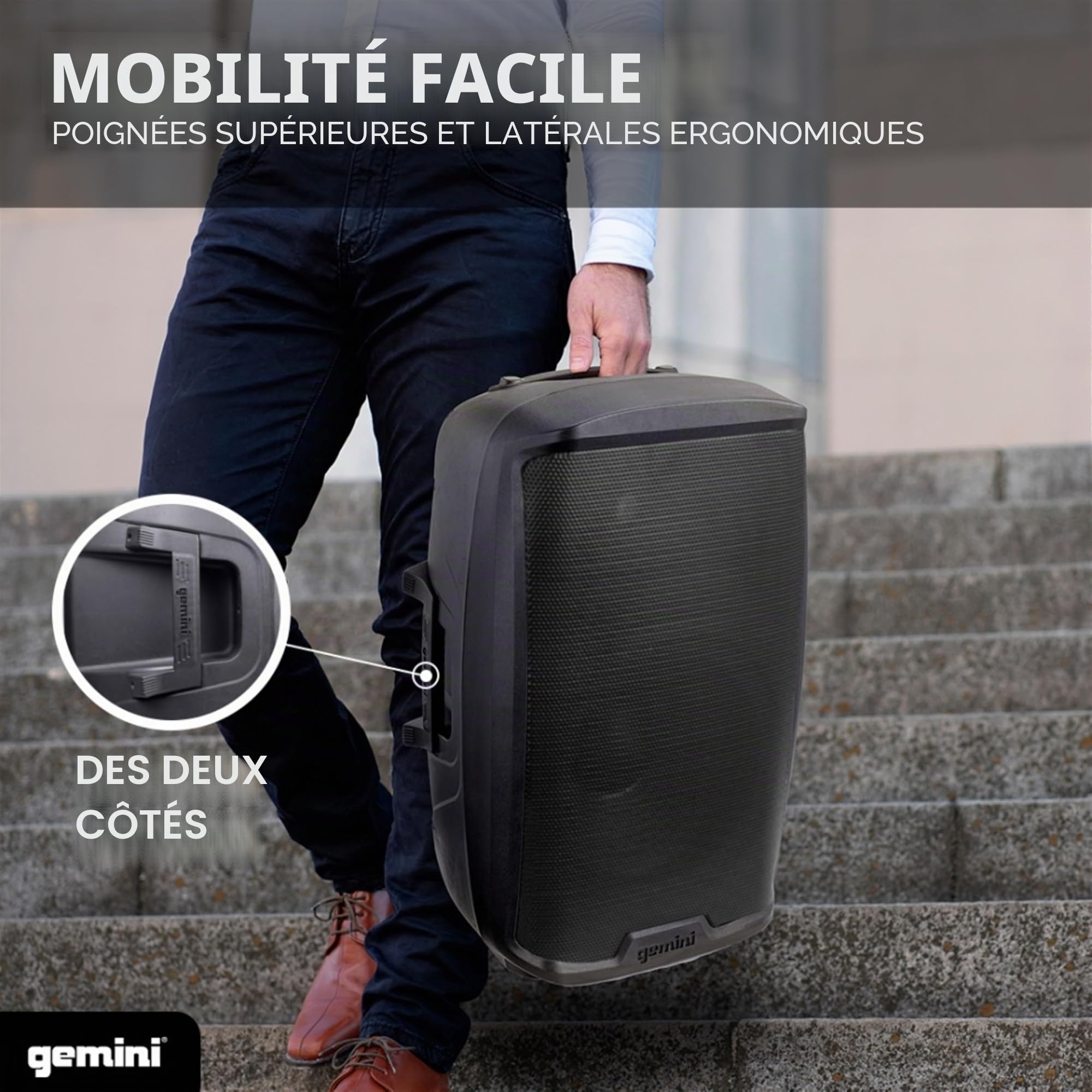 Gemini Sound Sound AS-2115BT-PK Party Bluetooth 15 Woofer 2000W Système Actif PA DJ Bluetooth Haut-parleurs avec Support de Haut-parleur, Microphone / Carte SD USB, entrées XLR avec poignées, TWS