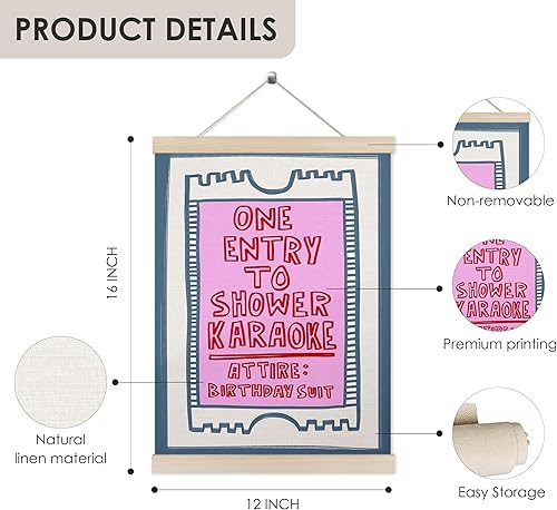 Miniatura 2 de HUGANE Decoración de pared de moda, póster retro rosa de una entrada para la ducha, decoración de habitación preparada, decoración de dormitorio