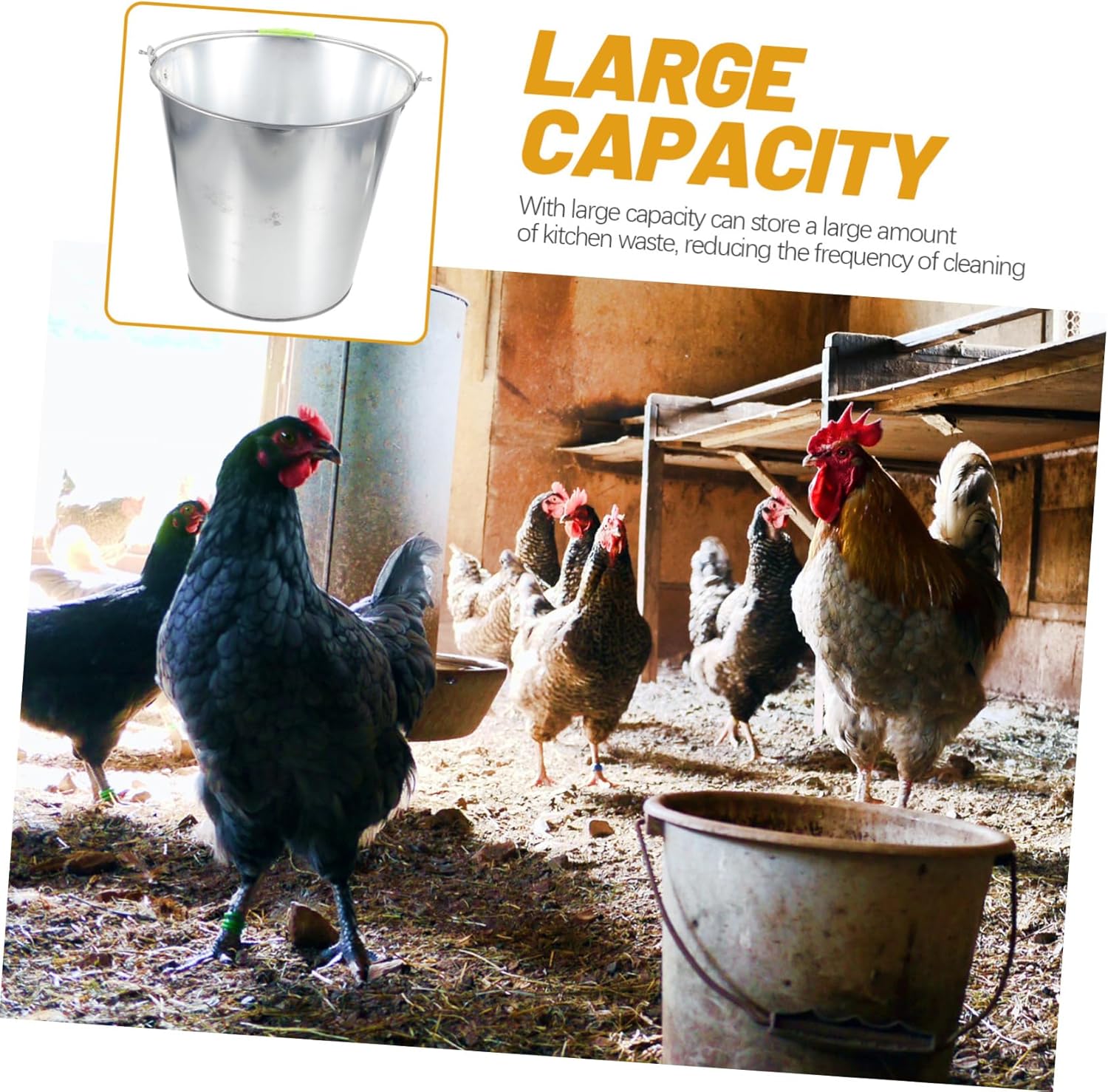 UPKOCH Large Metal Waste Bucket for Kitchen Waste Poultry Feeding Capacity Easy to Clean Handle Versatile Trash Container for Use
