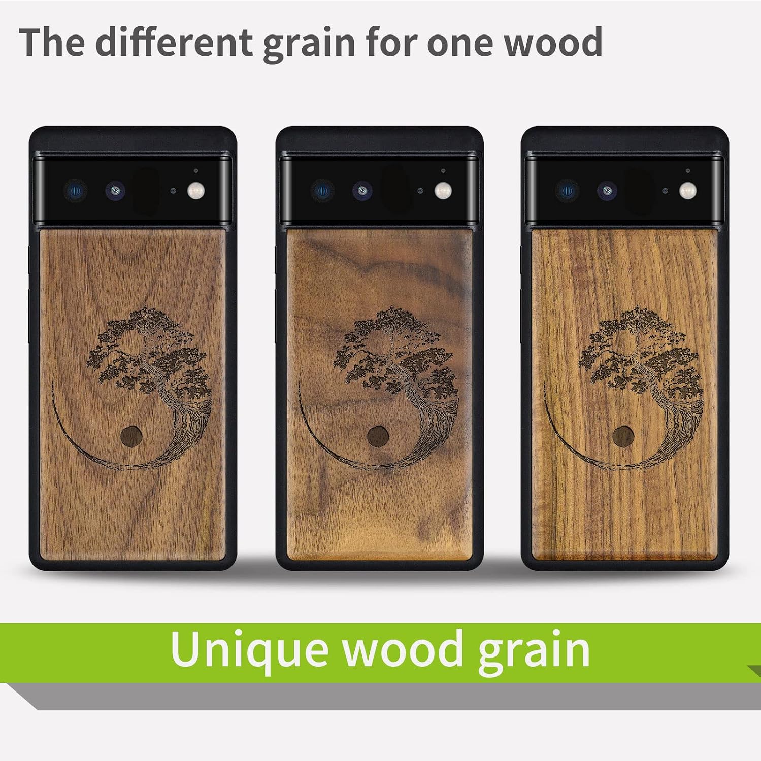 Carveit Wood Case for Pixel 6 Case [Natural Wood & Black Soft TPU] Shockproof Protective Unique & Classy Wooden Cover Compatible with Google Pixel 6 (Yin Yang Tree-Walnut)