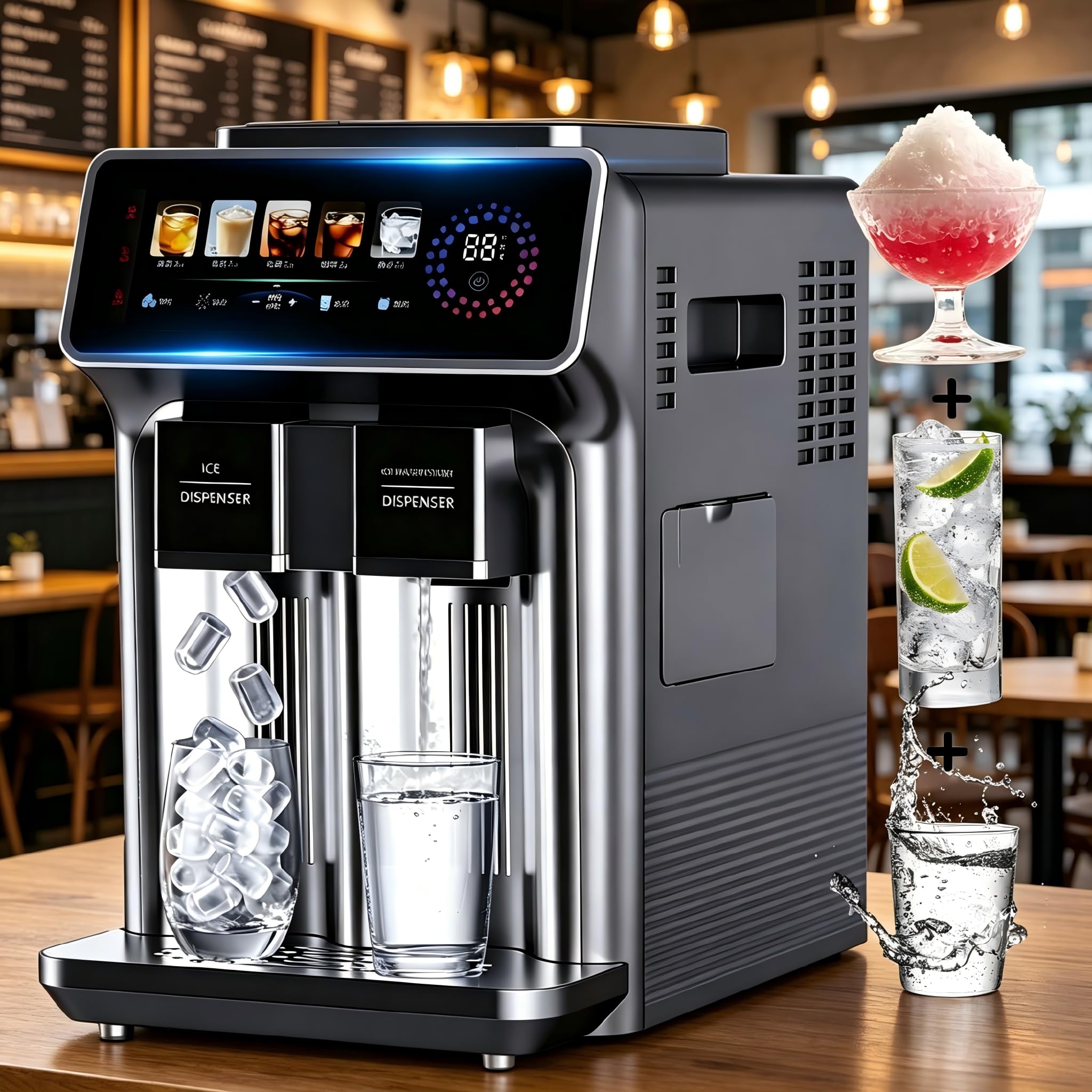 Distributore Acqua con Macchina Ghiaccio 3-in-1 Gray | Casa Cucina Festa, Contenitore 1KG, 15KG/24Ore, 12 Cubetti/6Min, Rapida Produzione, Ghiaccio Pallina Tritato, Acqua Fredda