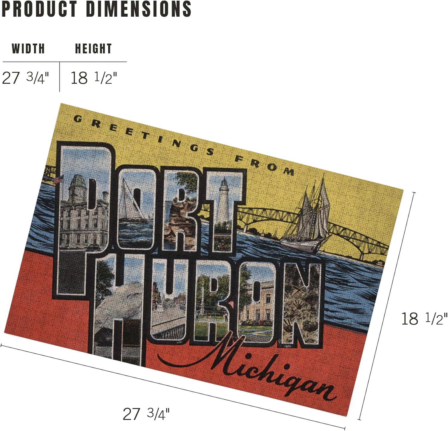 Lantern Press Greetings from Port Huron, Michigan (Yellow/Red) 1000 Piece Jigsaw Puzzle for Adults, Made in USA with Reference Poster