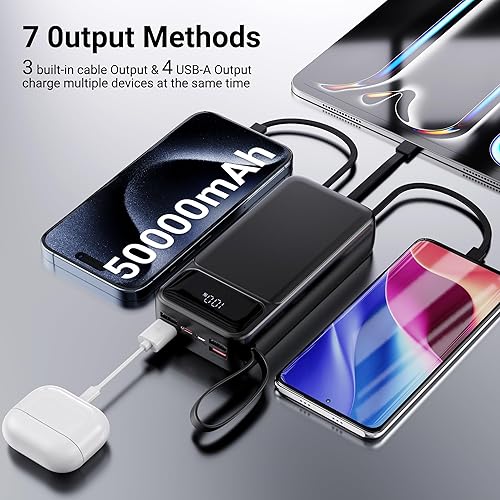 Miniatura 8 de Cargador portátil de 50000 mAh, 7 salidas y 3 entradas USB-C PD 22.5 W, batería de carga rápida Powerbank con cables y puertos incorporados,