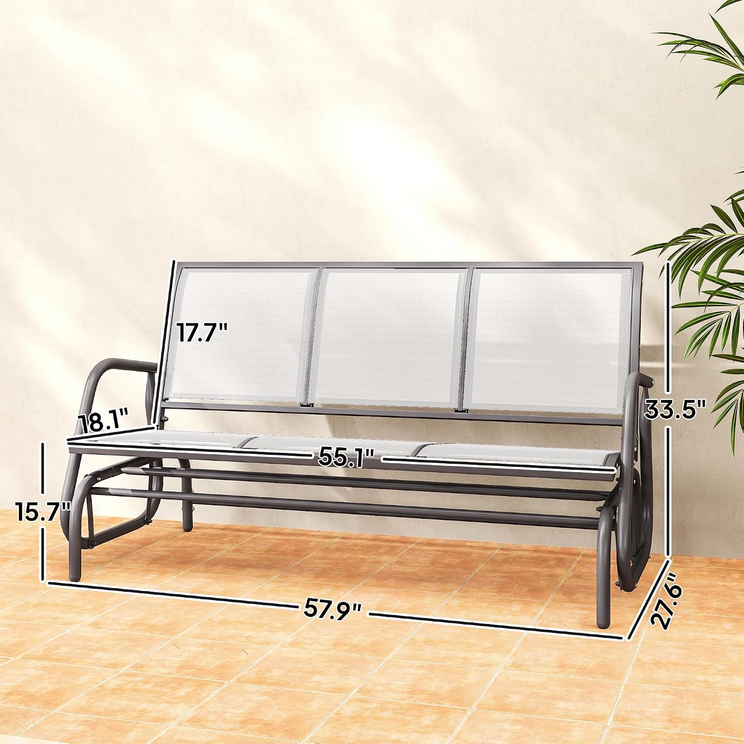Outsunny 3-Person Patio Glider Bench, Outdoor Porch Glider Swing with 3 Seats, Breathable Mesh Fabric, Metal Frame, Cream White