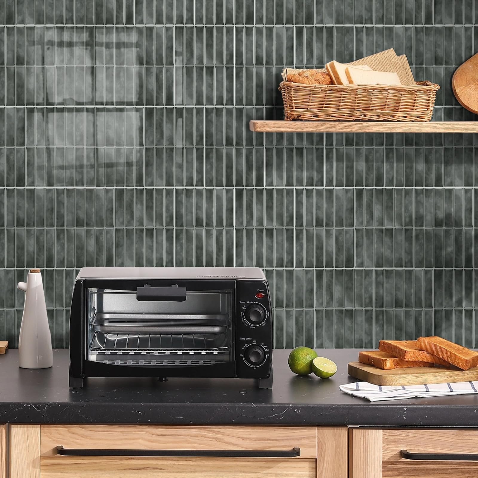 Stick on Kitchen Tiles 17x23 cm Grey Brick Peel and Wall Waterproof PVC for Fireplace Surround Furniture Decoration Tile Stickers Backsplash 10 Pcs
