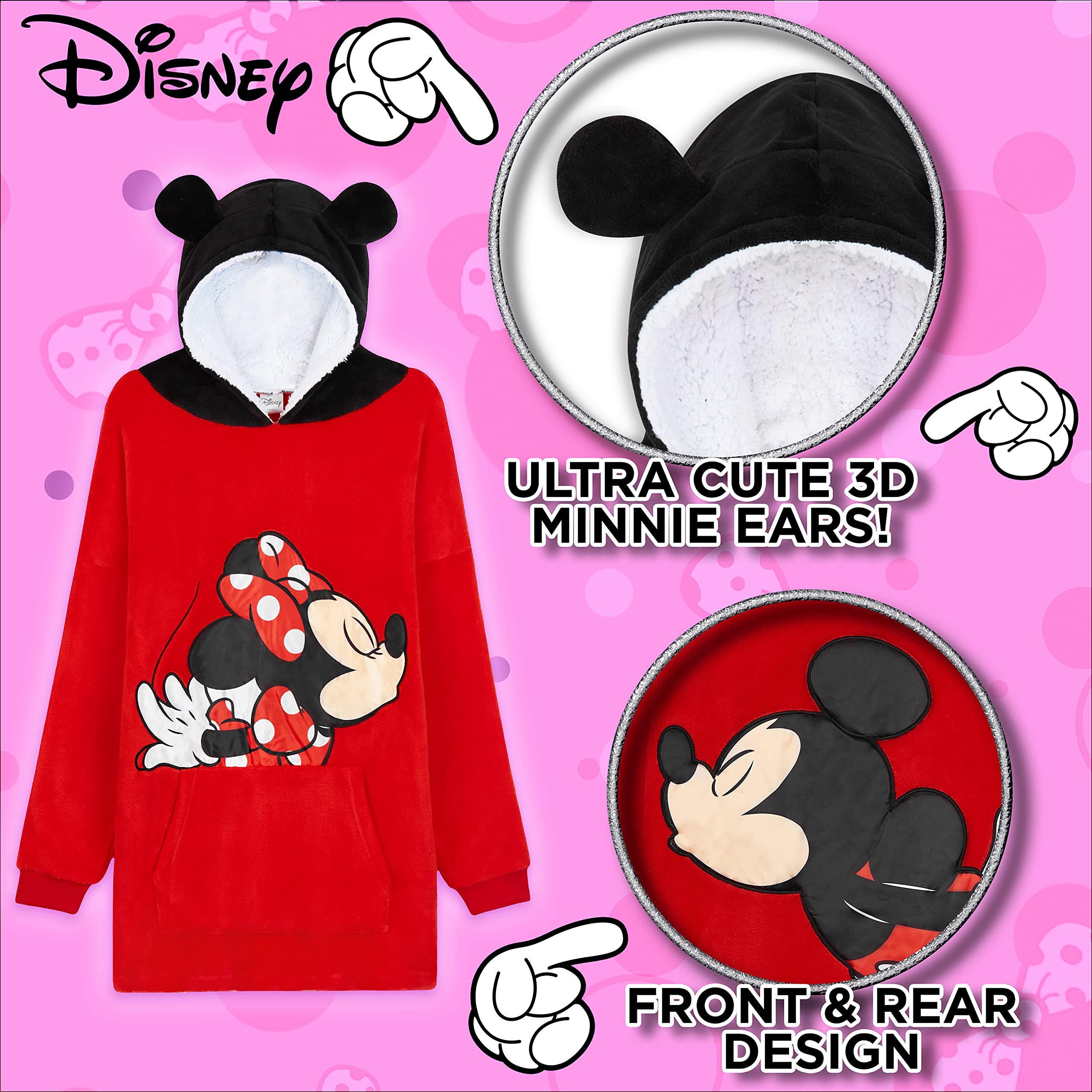 Disney Felpa Oversize Bambina Ragazza con Cappuccio Mickey Minnie Stitch