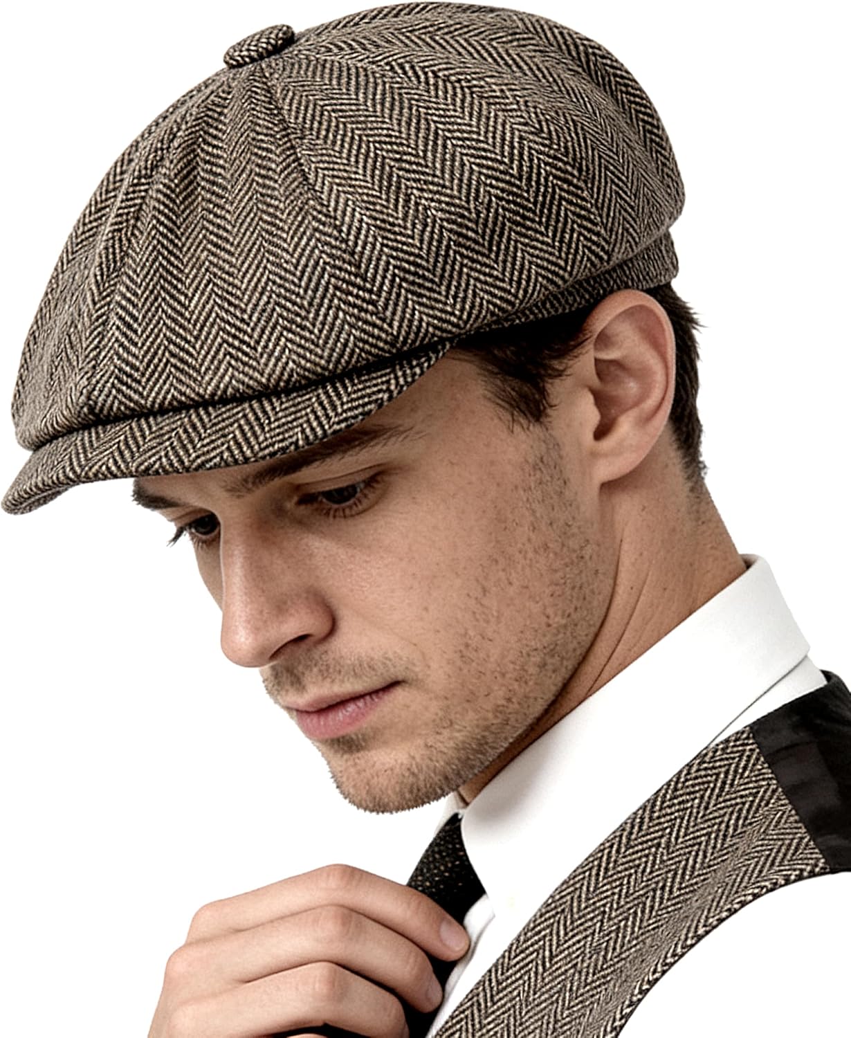 Adult 1920s Newsboy Cap for Men British Gangster Style Costume Baker Wool 8-piece Cap Halloween